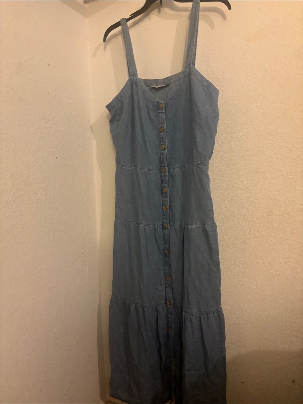 LOFT Light Blue Button-Front Tiered Maxi Dress